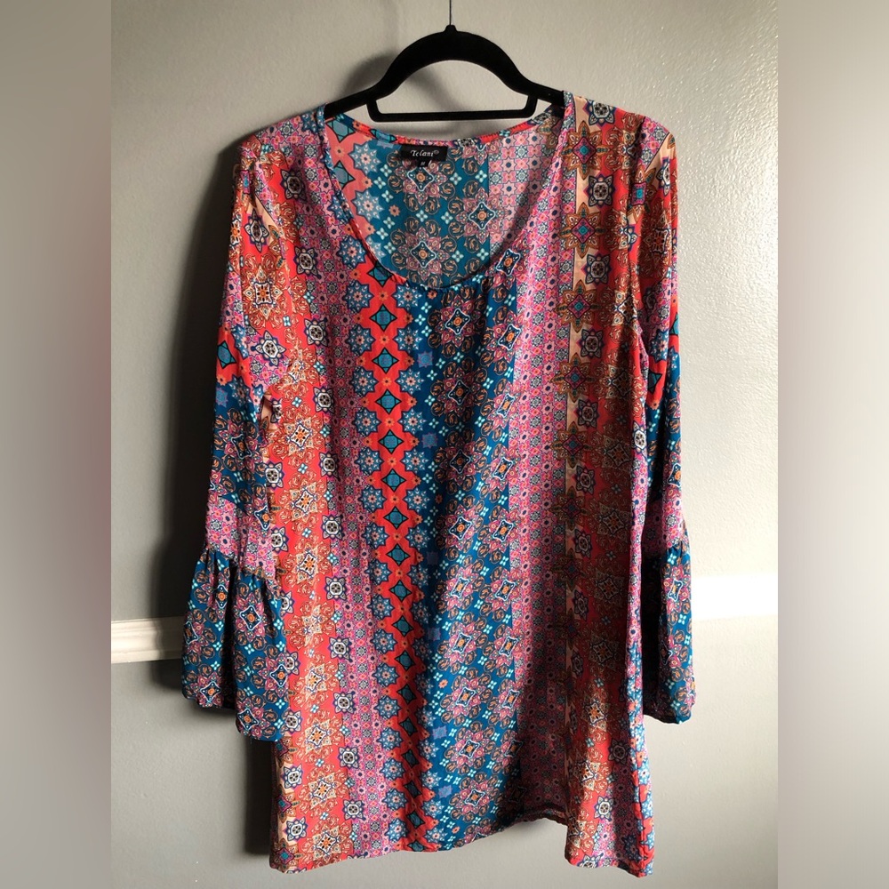 Tolani Coral, Teal & Pink Printed Mini Dress